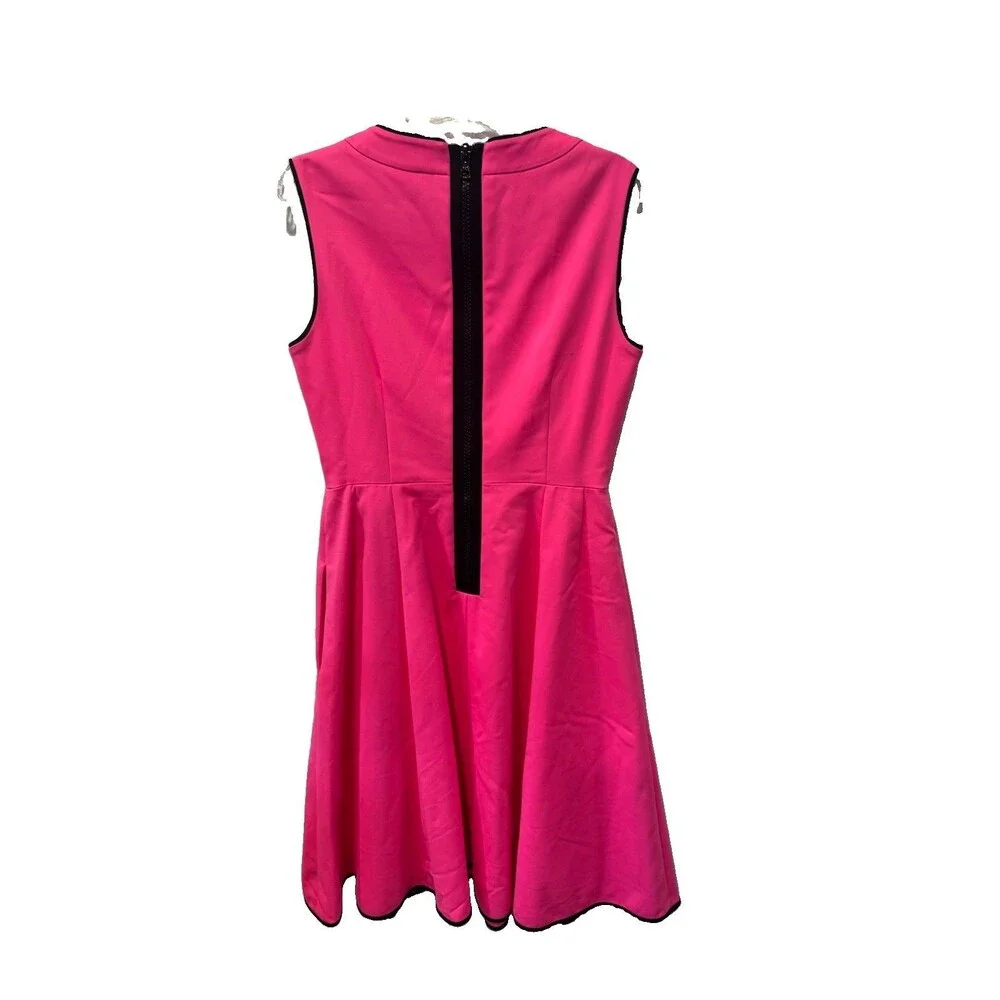 Kate Spade Carol Fit Flare Dress Size 2 Hot Pink Sleeveless Pockets Piped Trim