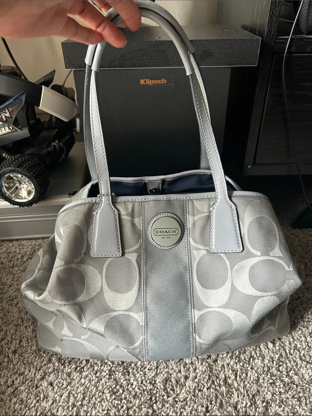 Coach Silver Signature Satin Tote Mint Condition 2010-2011