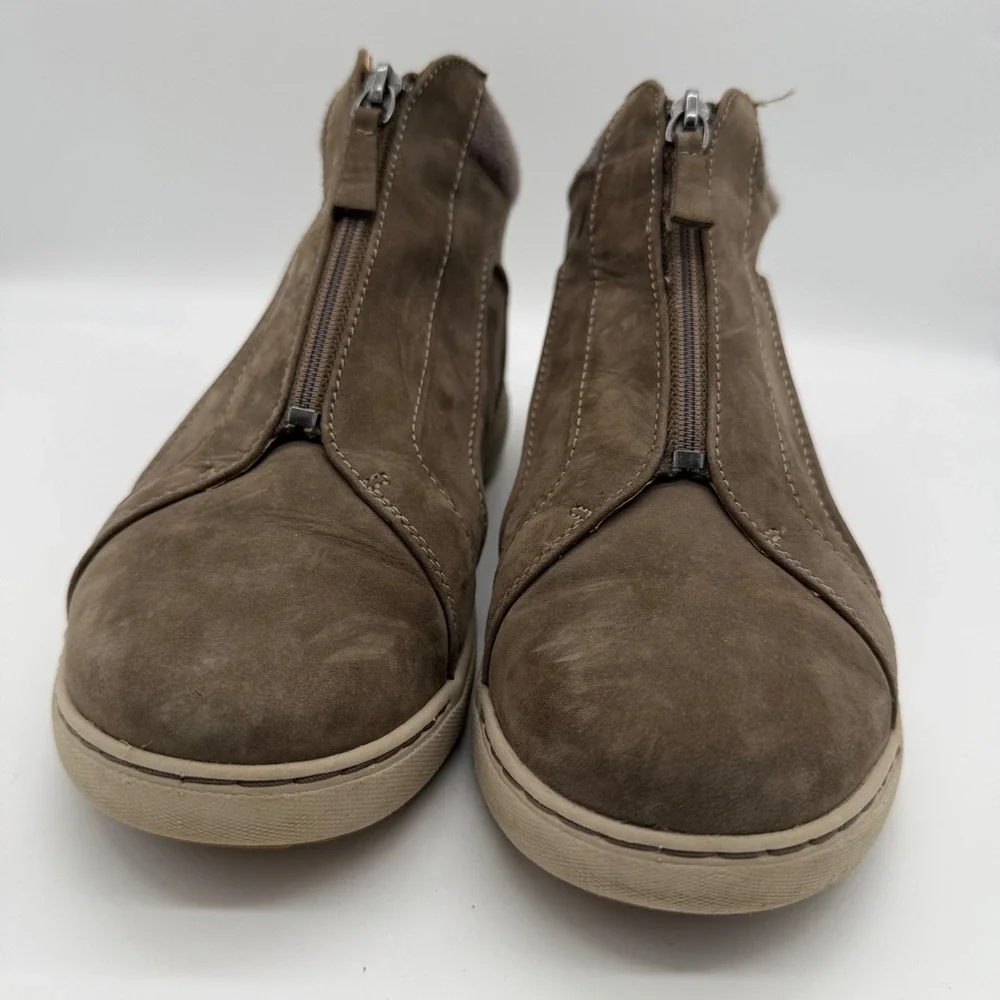 Clarks Nalle Lo Zip Dark Brown Taupe Nubuck Leather Ankle Boots Sneakers 9