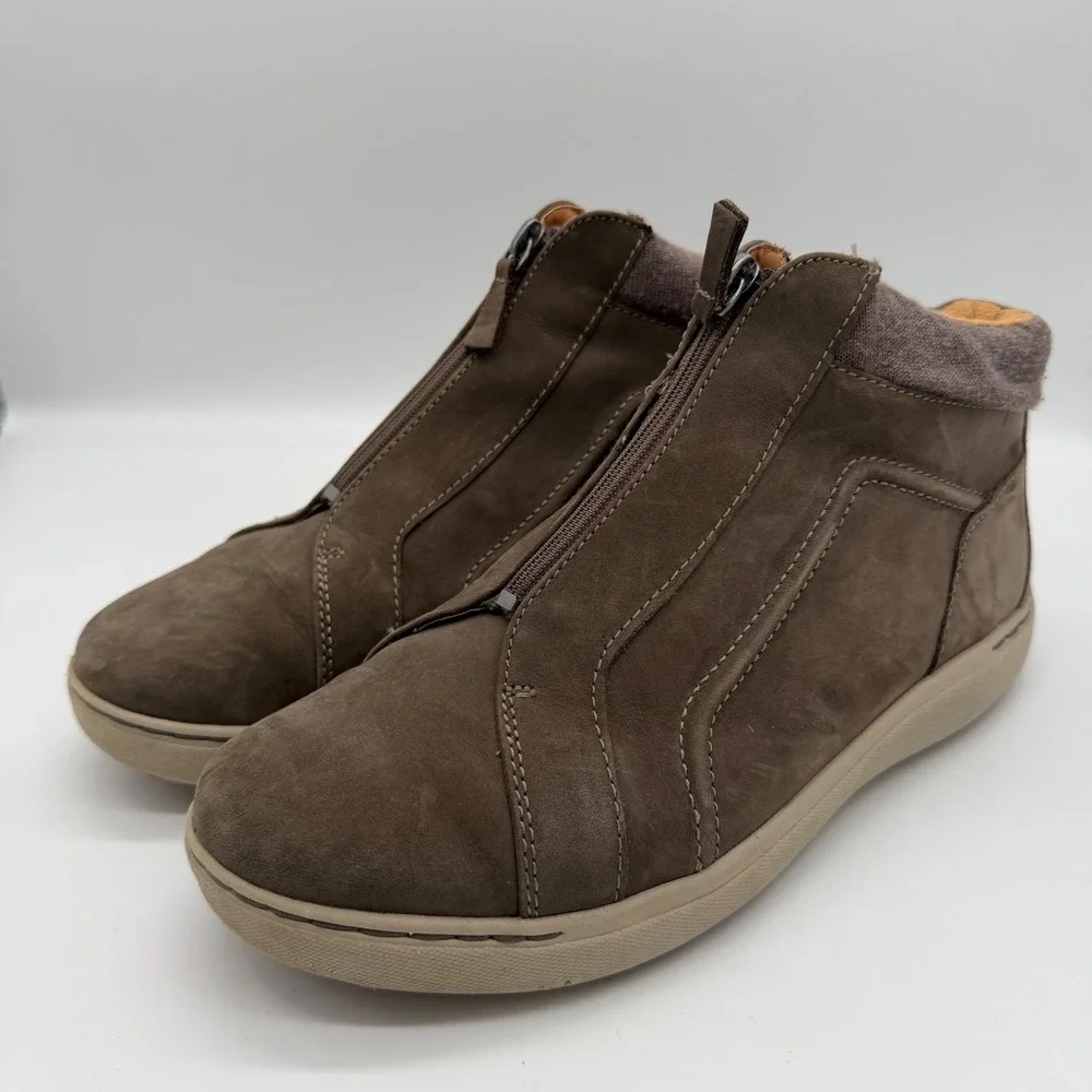 Clarks Nalle Lo Zip Dark Brown Taupe Nubuck Leather Ankle Boots Sneakers 9