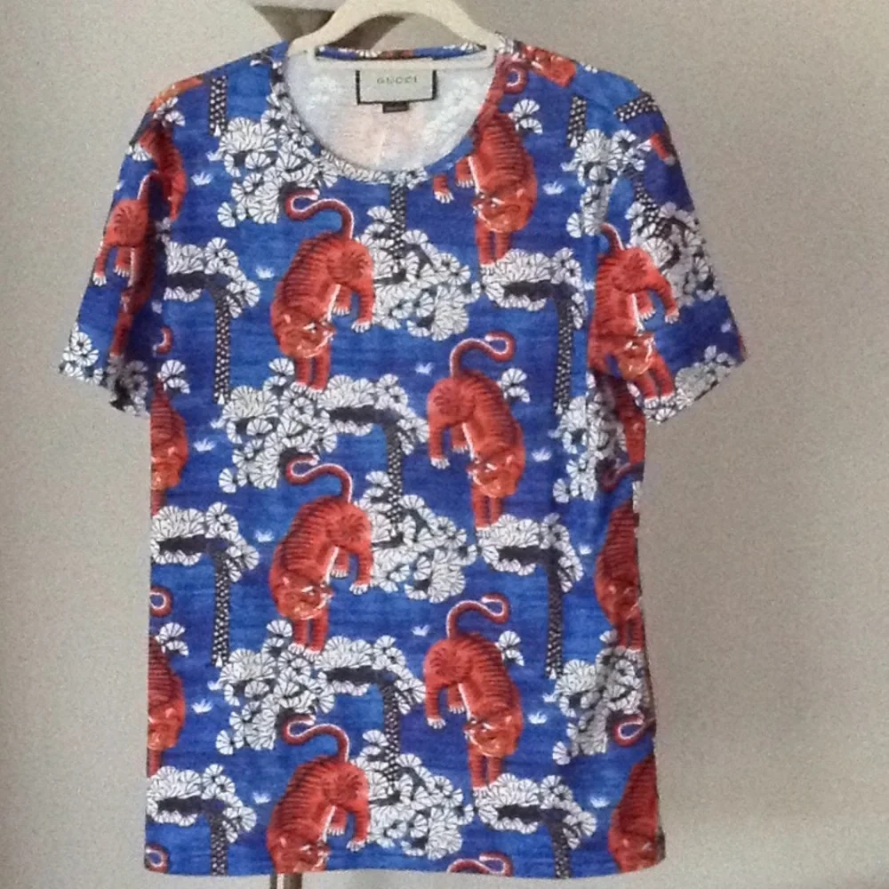 🔴 GUCCI - 'Red Tiger Print' Pique Polo Shirt
