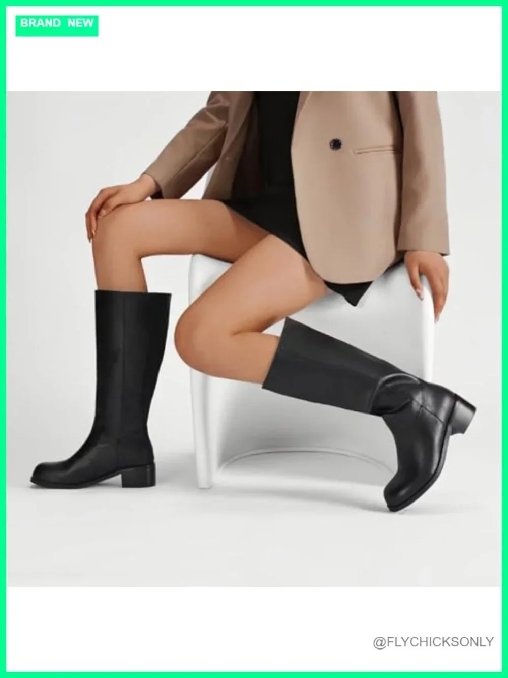 Women's Knee High Boots Square Toe Wide Calf Chunky Block Heel Platform Pull On