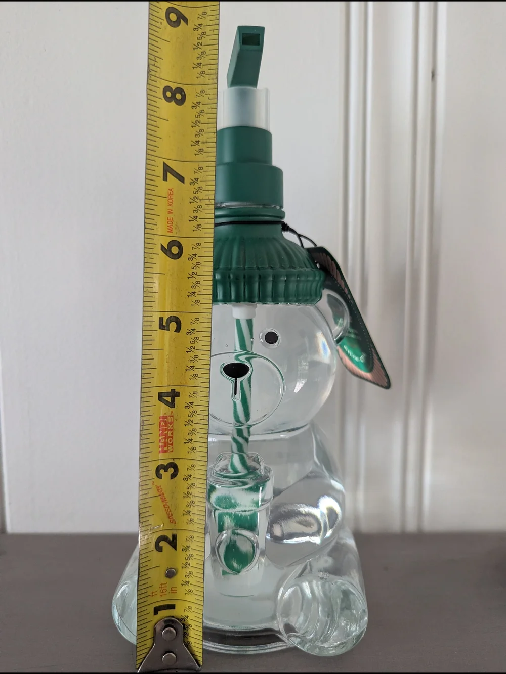Glass Bear Cup Soap Dispenser with Green Straw Lid