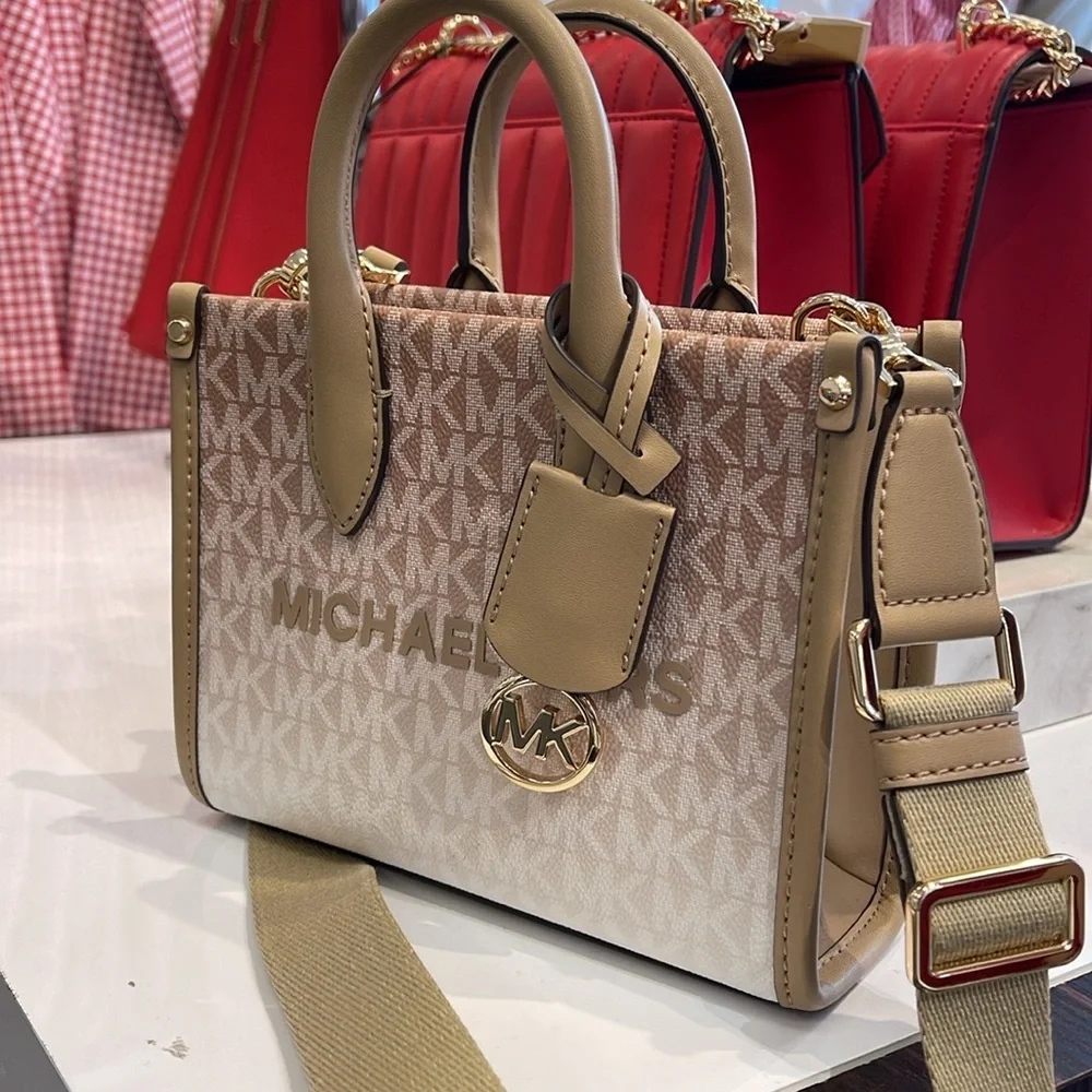 Michael Kors Mirella Extra-Small Ombré Logo Crossbody XBODY Shopper Camel  NWT
