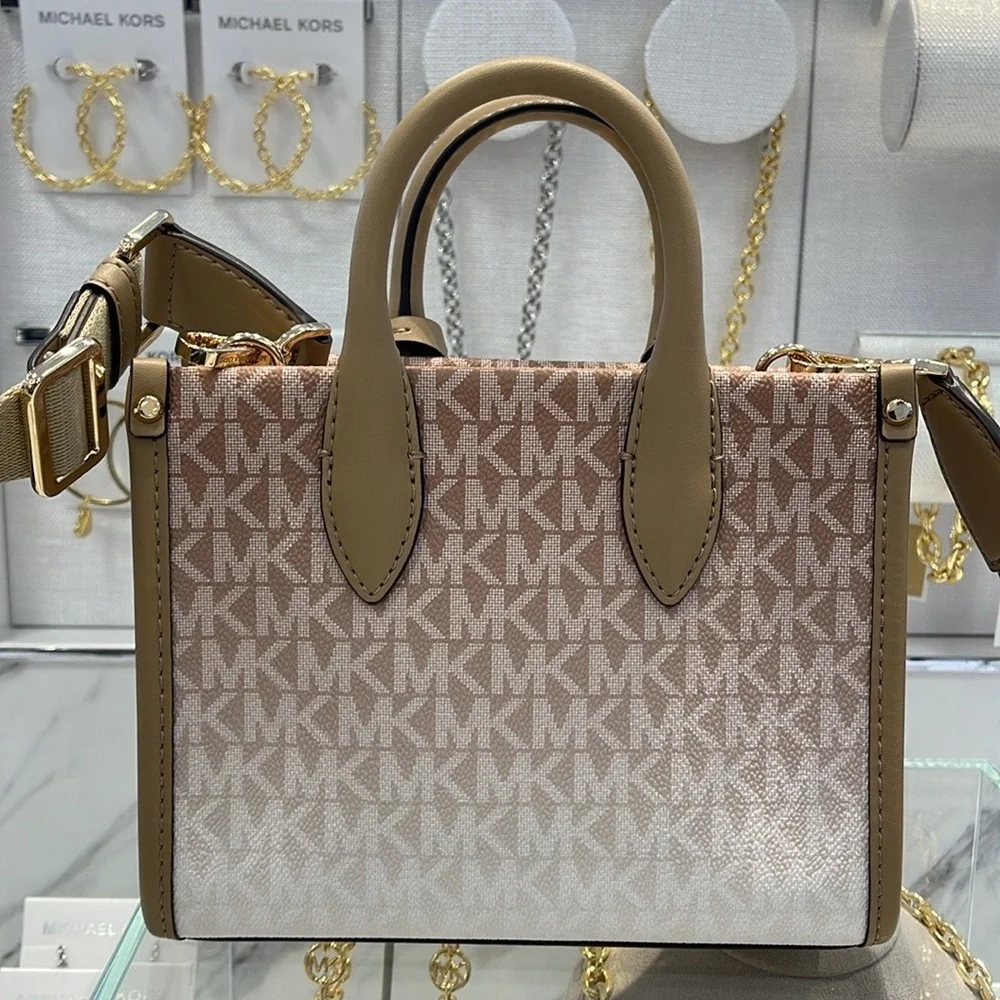 Michael Kors Mirella Extra-Small Ombré Logo Crossbody XBODY Shopper Camel  NWT
