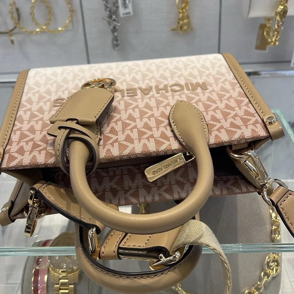 Michael Kors Mirella Extra-Small Ombré Logo Crossbody XBODY Shopper Camel  NWT