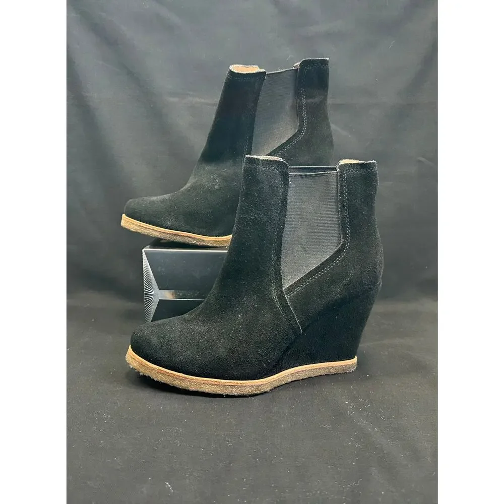 Splendid Women's Black Suede Wedge Pull-On Booties SZ 7.5 Casual Dark Academia