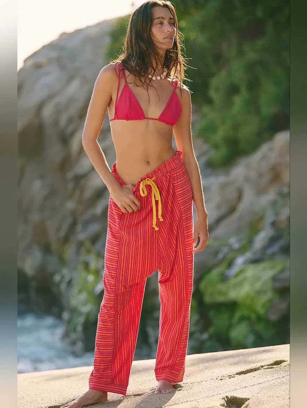 NWT Free People free-est Holten Cotton-Jersey Harem Pants Size M Tangerine Combo