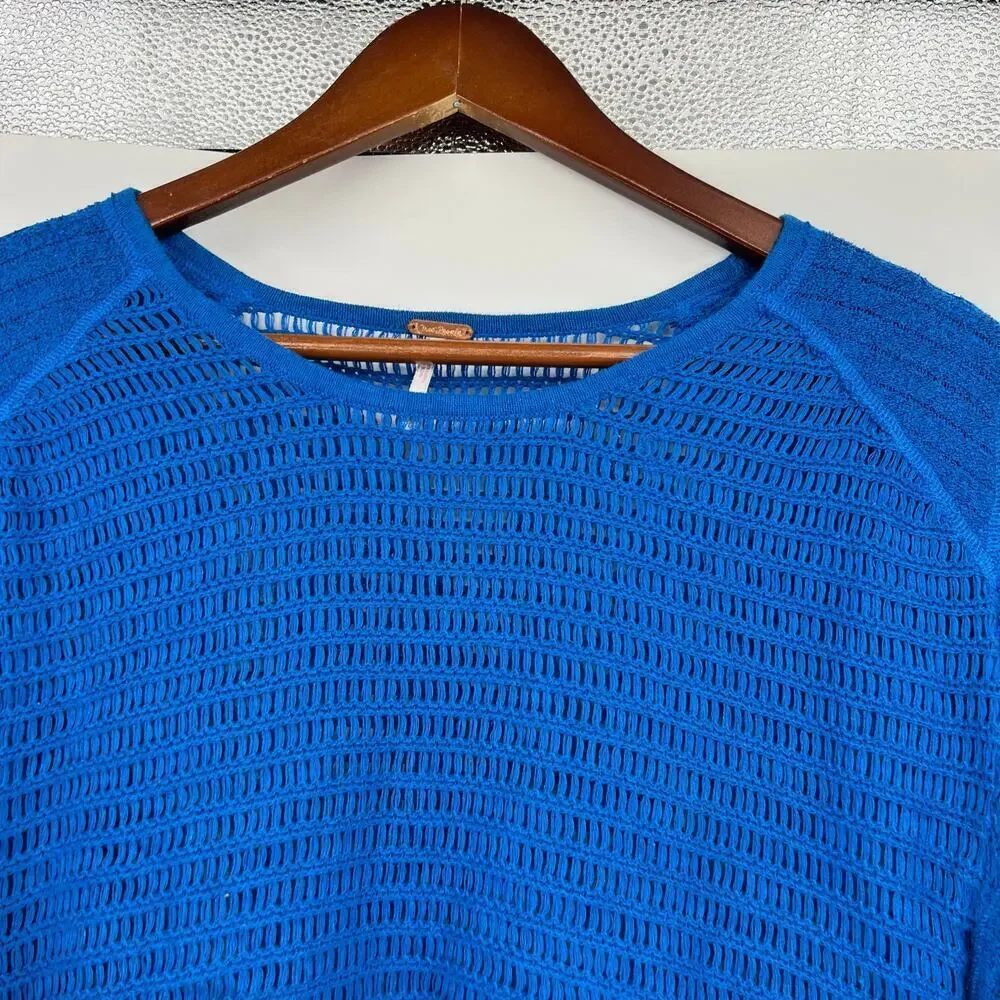Free People F Babes Only Lasting Laguna Blue Flutter Sleeve Open Knit Top large