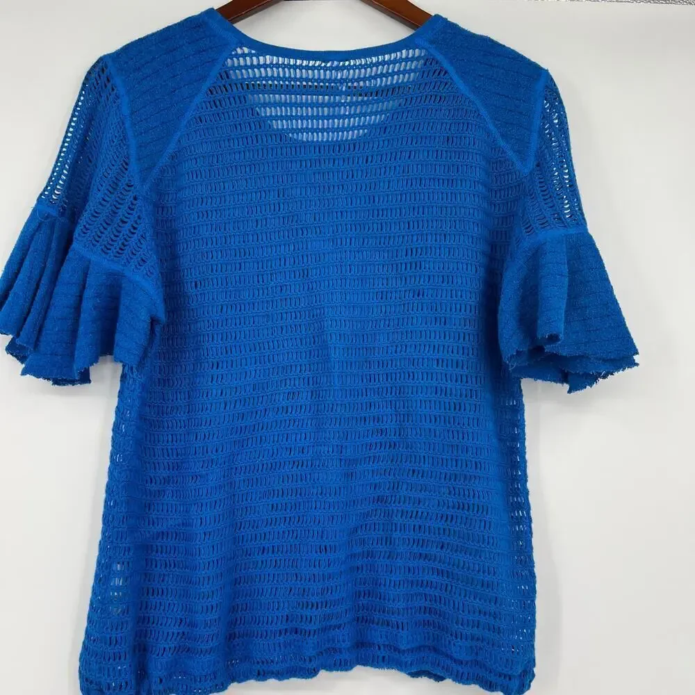 Free People F Babes Only Lasting Laguna Blue Flutter Sleeve Open Knit Top large