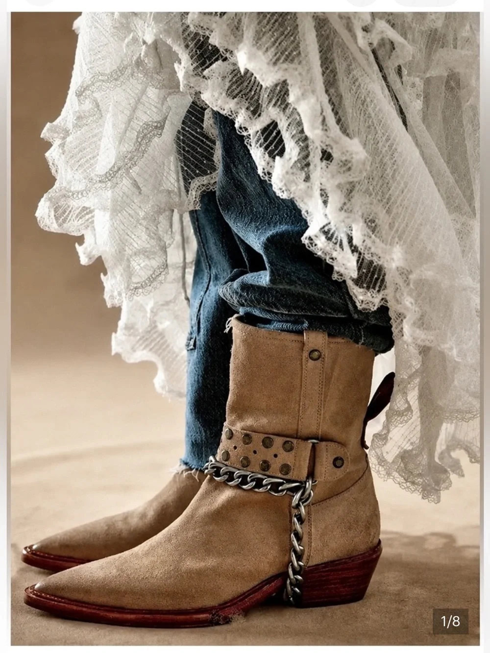 Free People Aiden  Chain Boots Camel  oiled suede