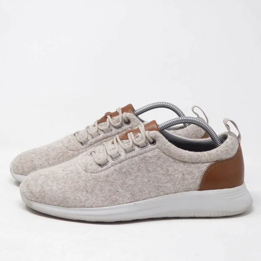 Johnston & Murphy Mens Amherst Wool U-Throat Sneakers Beige Wool Blend Size 8.5