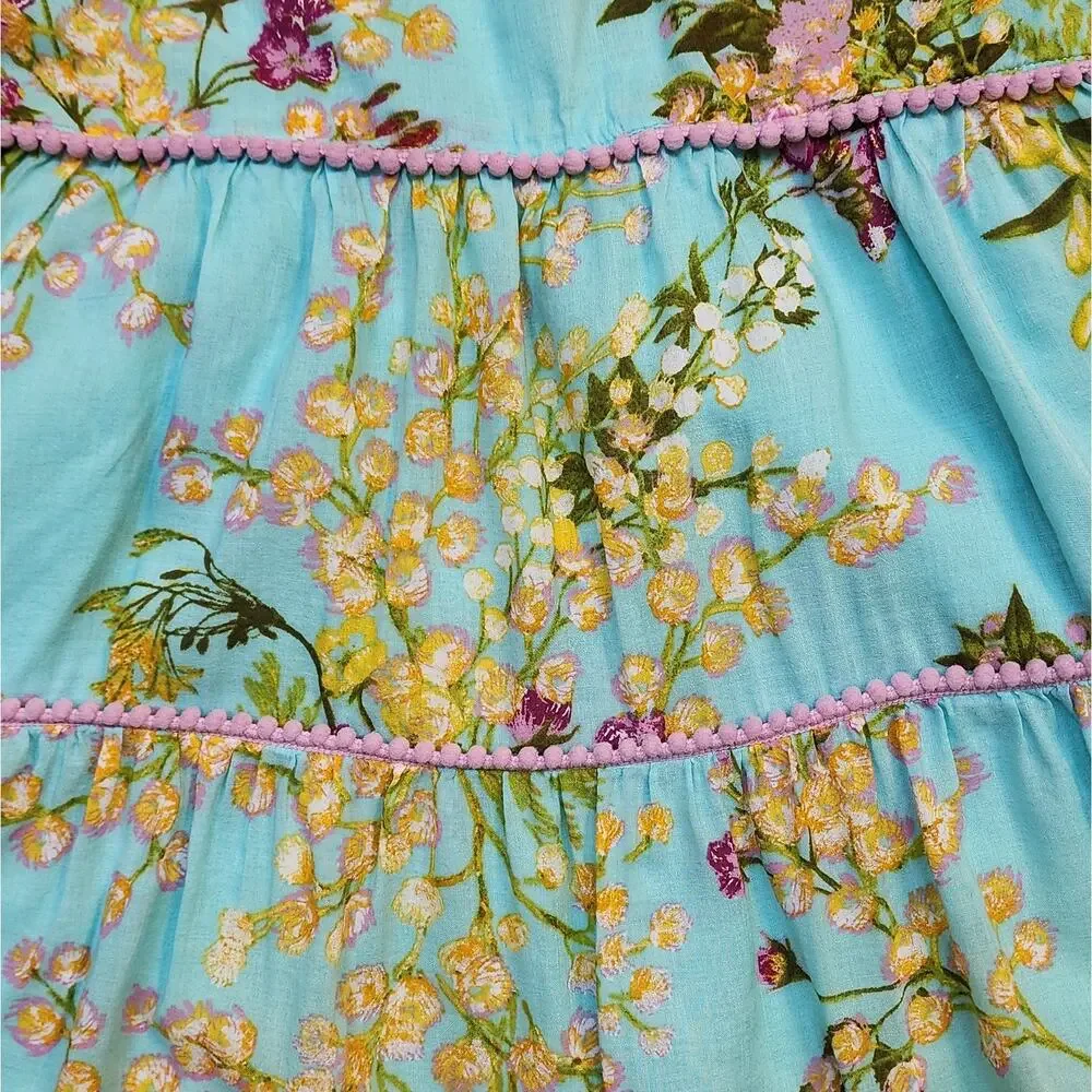 Vineyard Vines Girls Floral Tiered Sundress Size S (7-8) Aqua Mimosa Floral