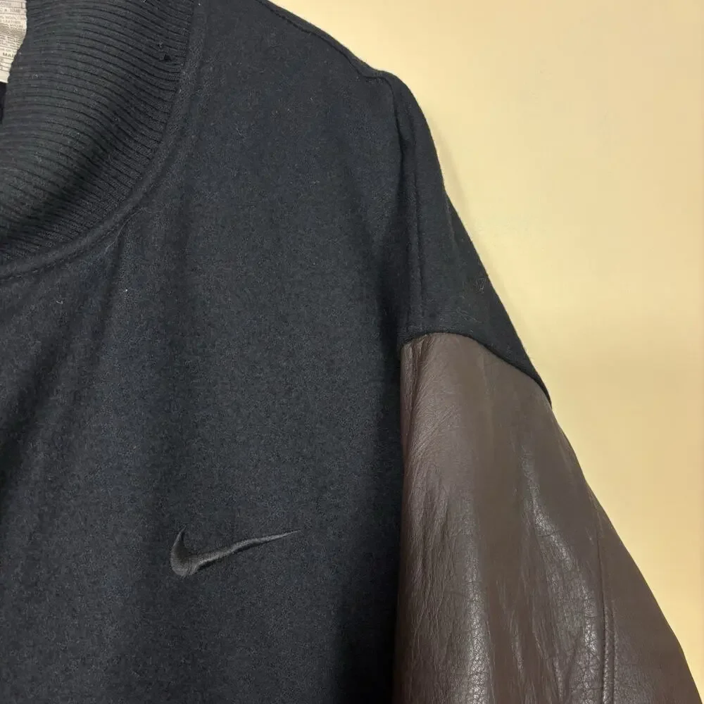 Vintage Nike Leather Varsity Jacket Mens XL 90s Wool Bomber Lined Center Swoosh