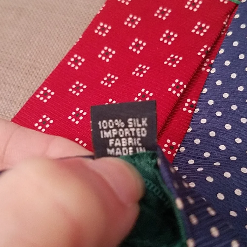 Tommy Hilfiger two tone red blue mixed print silk necktie