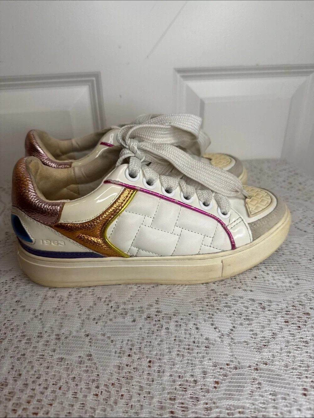 Kurt Geiger London Southbank metallic,suede & leather sneakers shoes sz 7.5 (38)