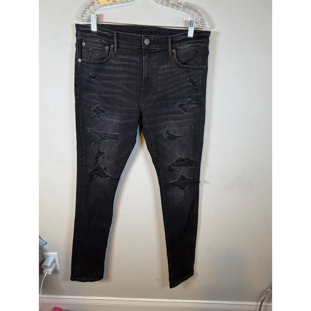 American Eagle Young Money Mens Jeans Ne(x)t Level Flex Distressed Black 35x31