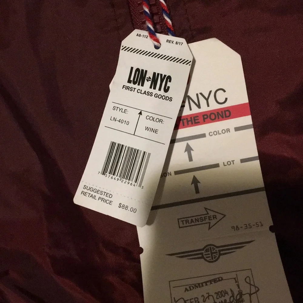 🍷 NWT LON - NYC Across the Pond Bomber Jacket