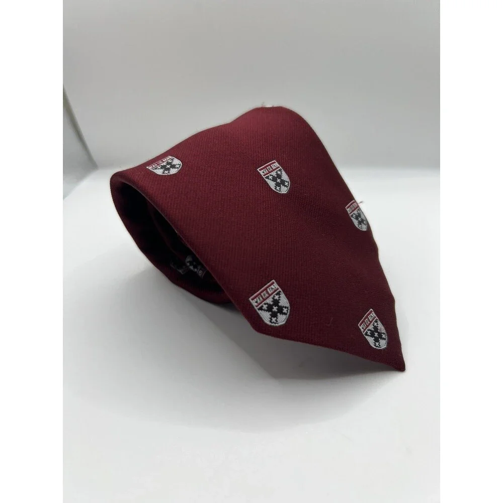 The Coop Cambridge Boston Red Tie Veritas Shield Color Red Wine Silk