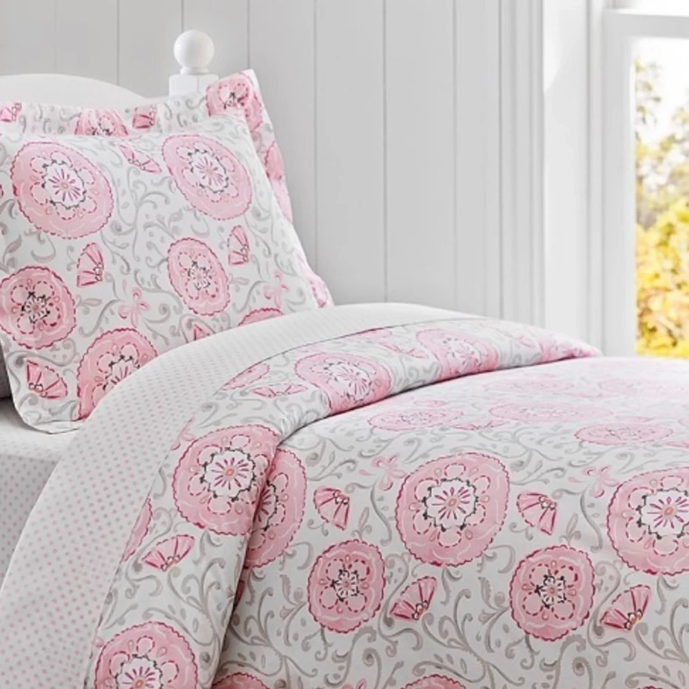 Pottery Barn Kids Casey pink twin duvet cover NWT