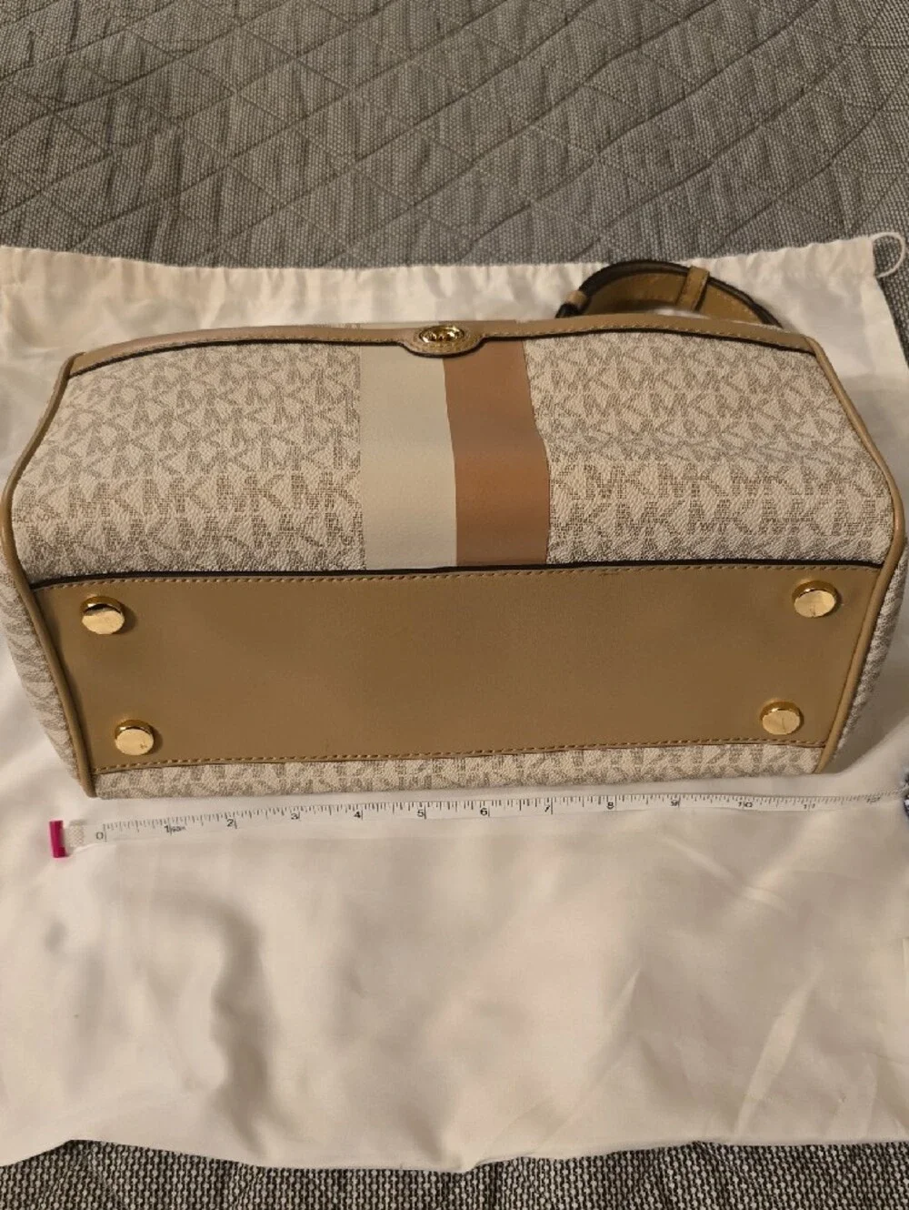 Michael Kors Beige, Tan and Cream Stripe Chain Shoulder Bag