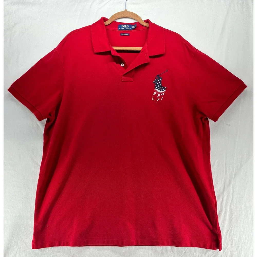 Polo Ralph Lauren Red Big Pony American Flag Polo Shirt XXL Custom Slim Fit