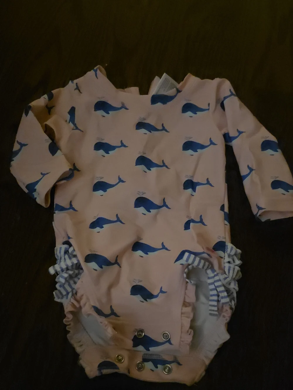 Ruffle Butts Pink Whale Print Long-Sleeve One-Piece