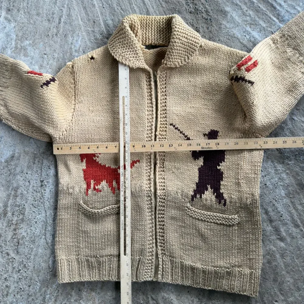 Vtg Pheasant Hunter & Bird Dog Cowichan Sweater Jacket Zip Thrashed Shooting XL