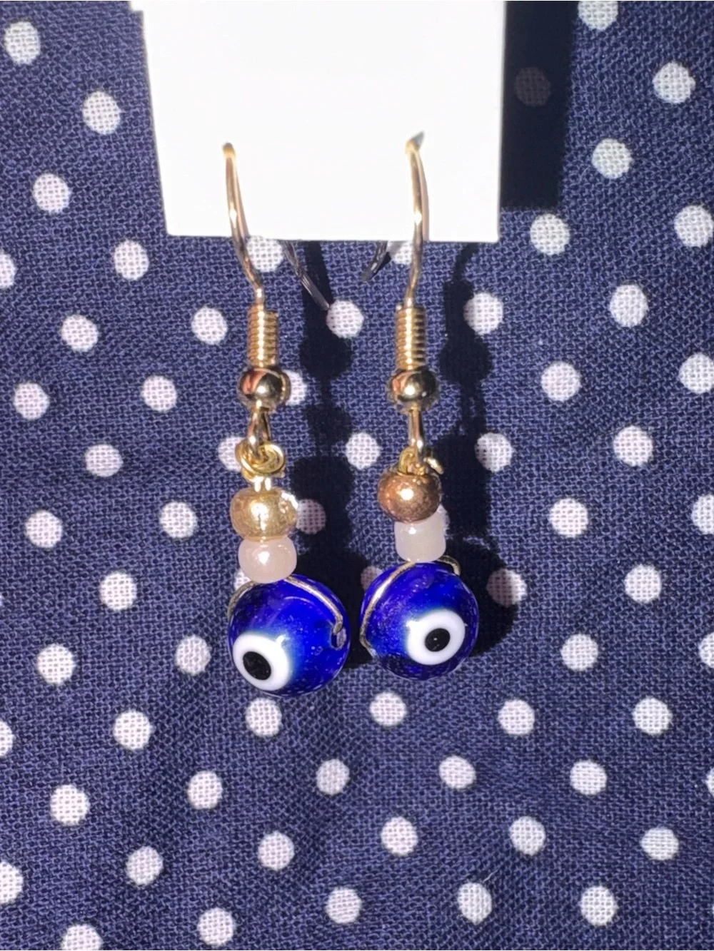 Gold & Blue Evil Eye Dangle Earrings - Unbranded
