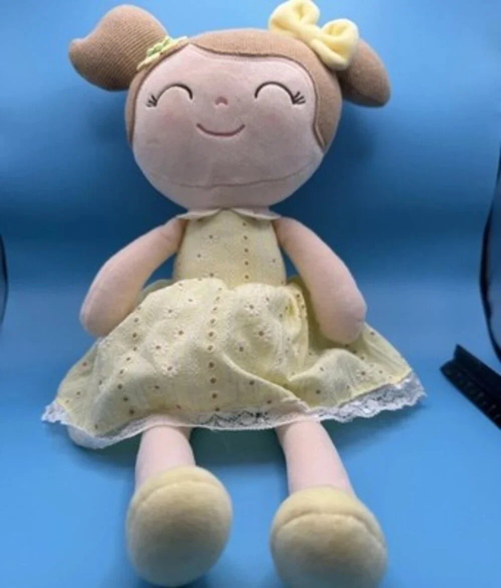 Gloveleya Plush Toy Doll Yellow Dress Light Brown Hair 15