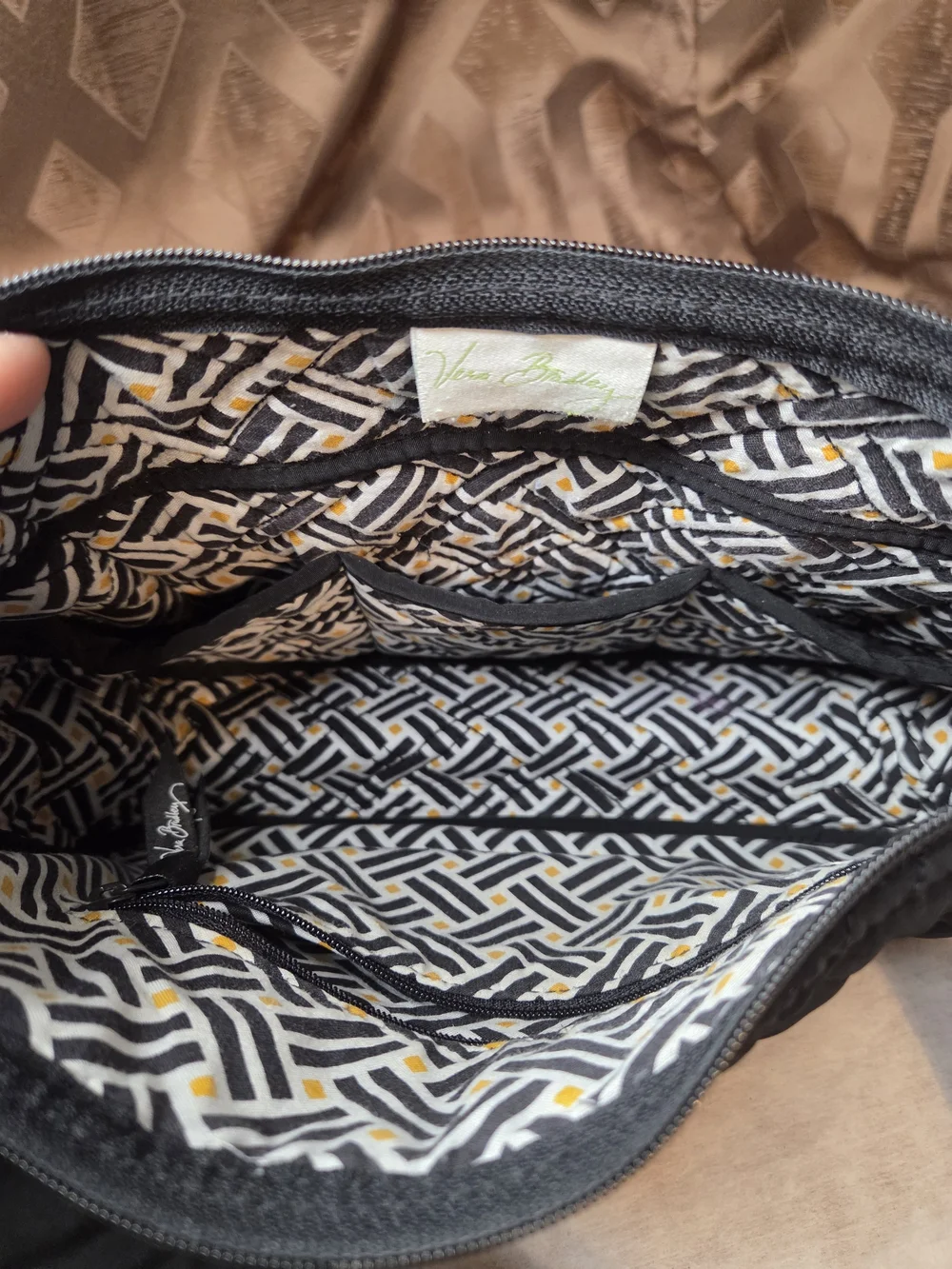 Vera Bradley Black Quilted Shoulder Bag with Adjustable Strap-Strap Has Fading