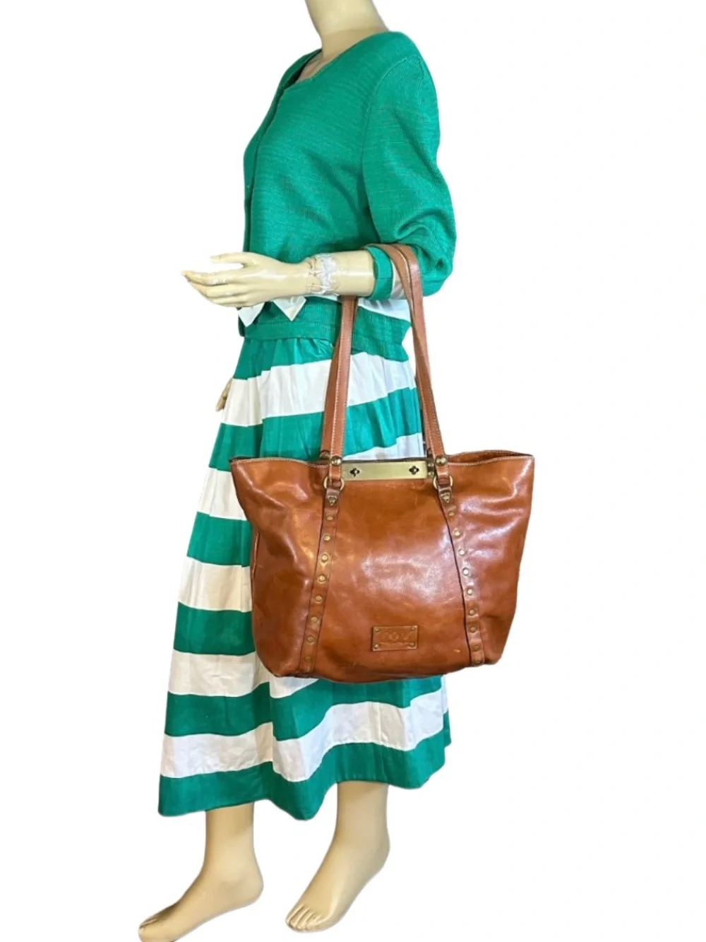 PATRICIA NASH COGNAC BROWN LEATHER BENVENUTO LARGE SHOULDER BAG