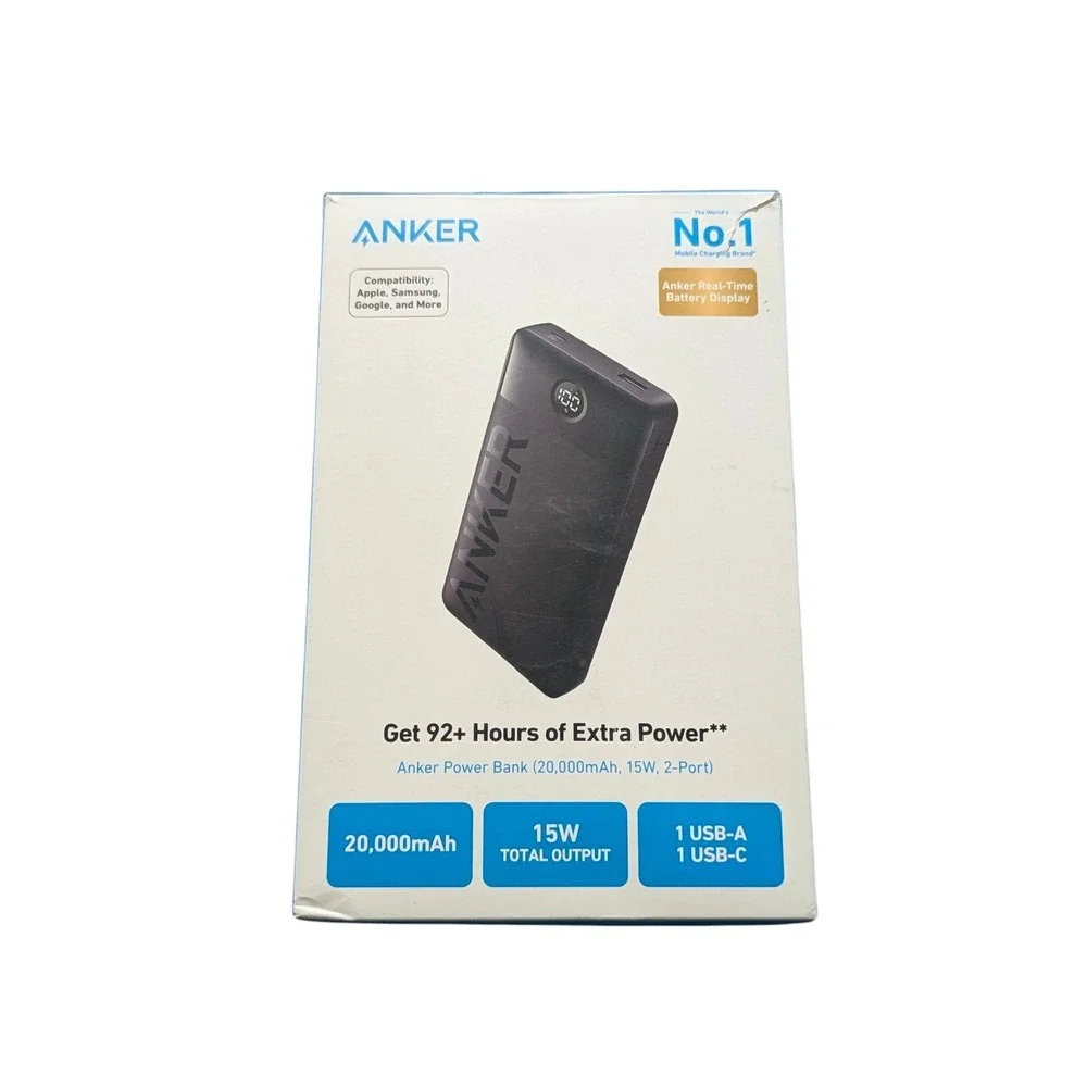 Qq8O Anker Power Bank (20000mAh, 15W, USB-A+USB-C Input/Output, 2-Port) Black