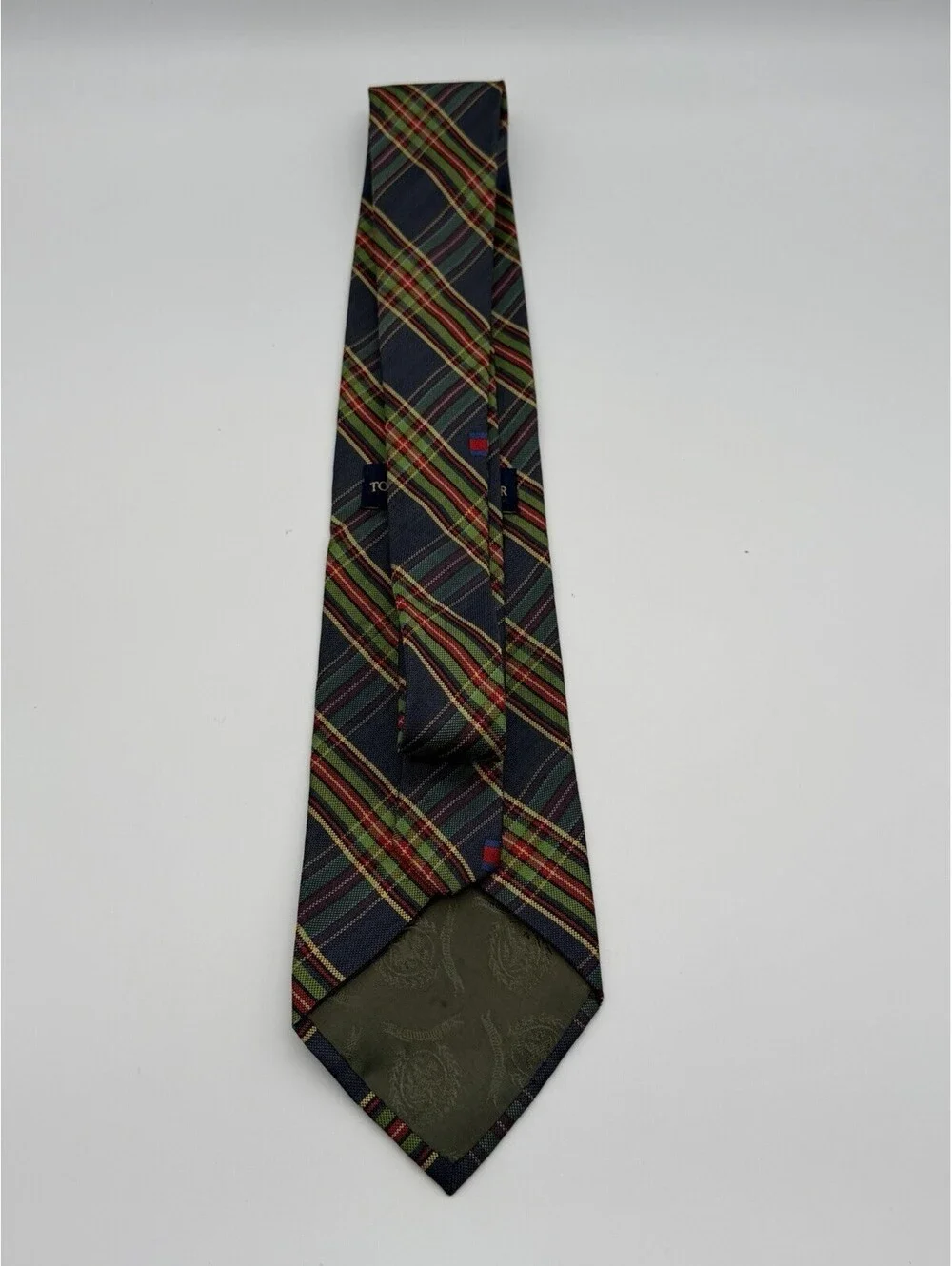 Tommy Hilfiger Mens Tie Plaid Tartan Flag Logo Silk Necktie Multicolor
