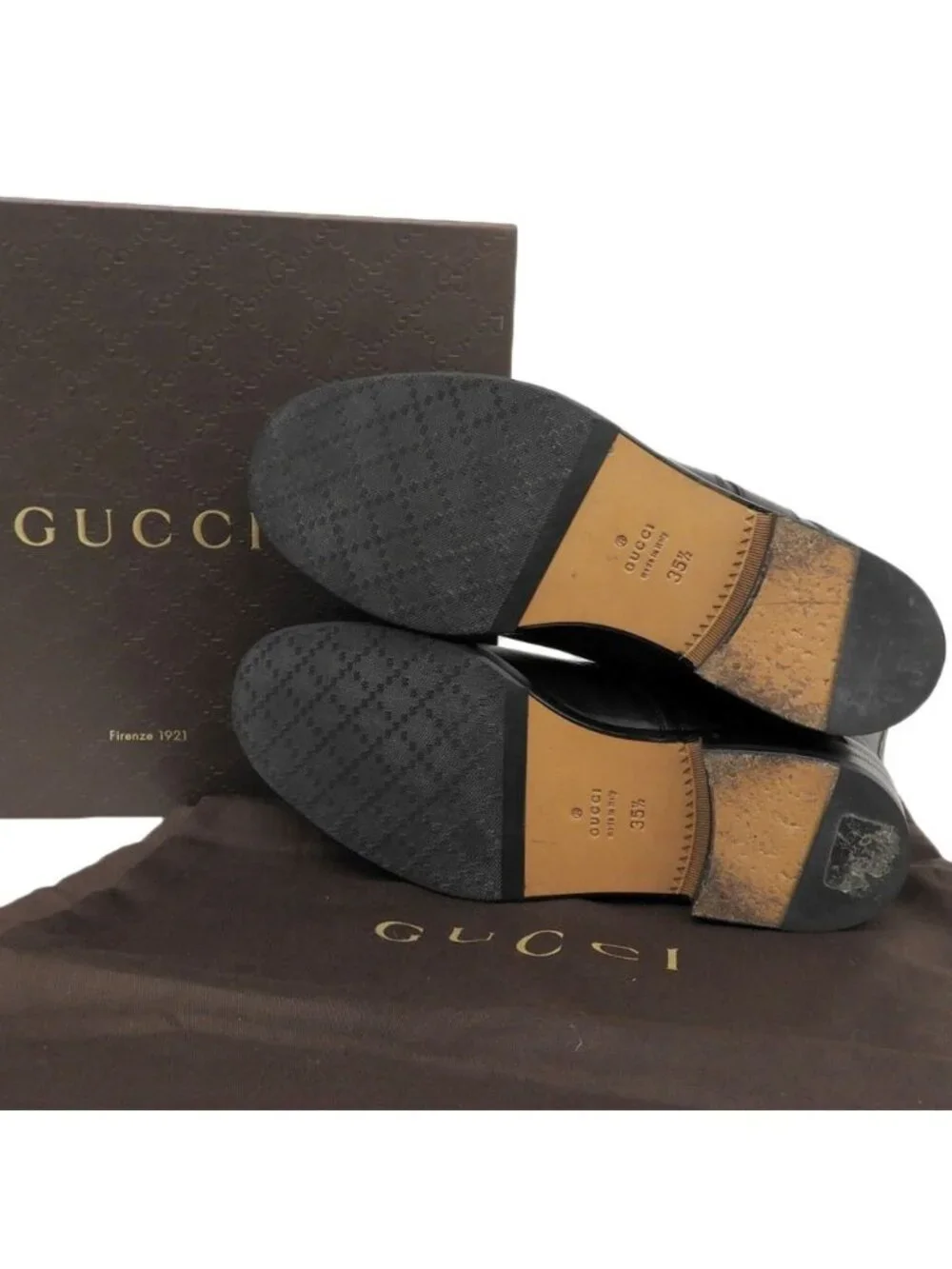 Gucci Leather Strap Biker Boots with Fleece 35.5 Black