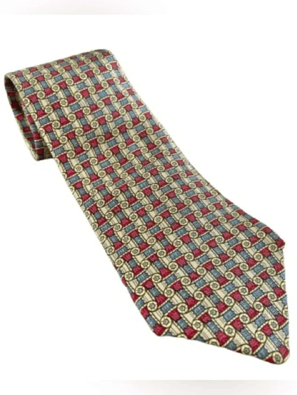 AUTHENTIC HERMES Mens Red Yellow Blue Neck Tie