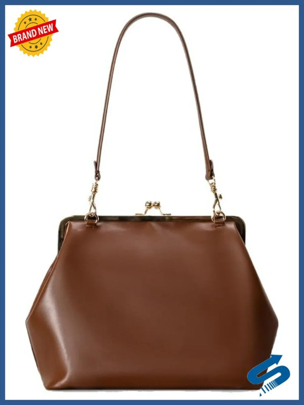 Faux Leather Kiss-Lock Satchel Shoulder Bag Tote Purse