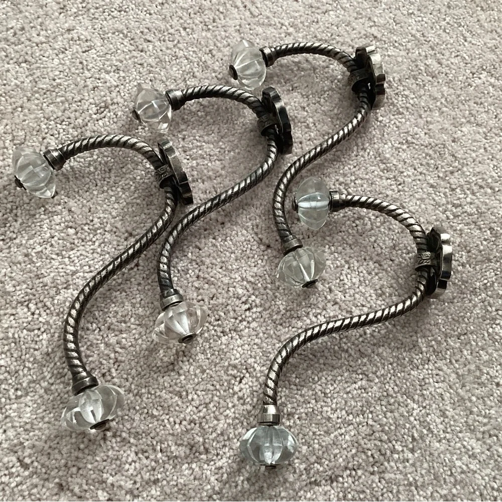 Anthropologie Silver-Tone Twisted Metal Wall Hooks with Clear Glass Knobs (3)