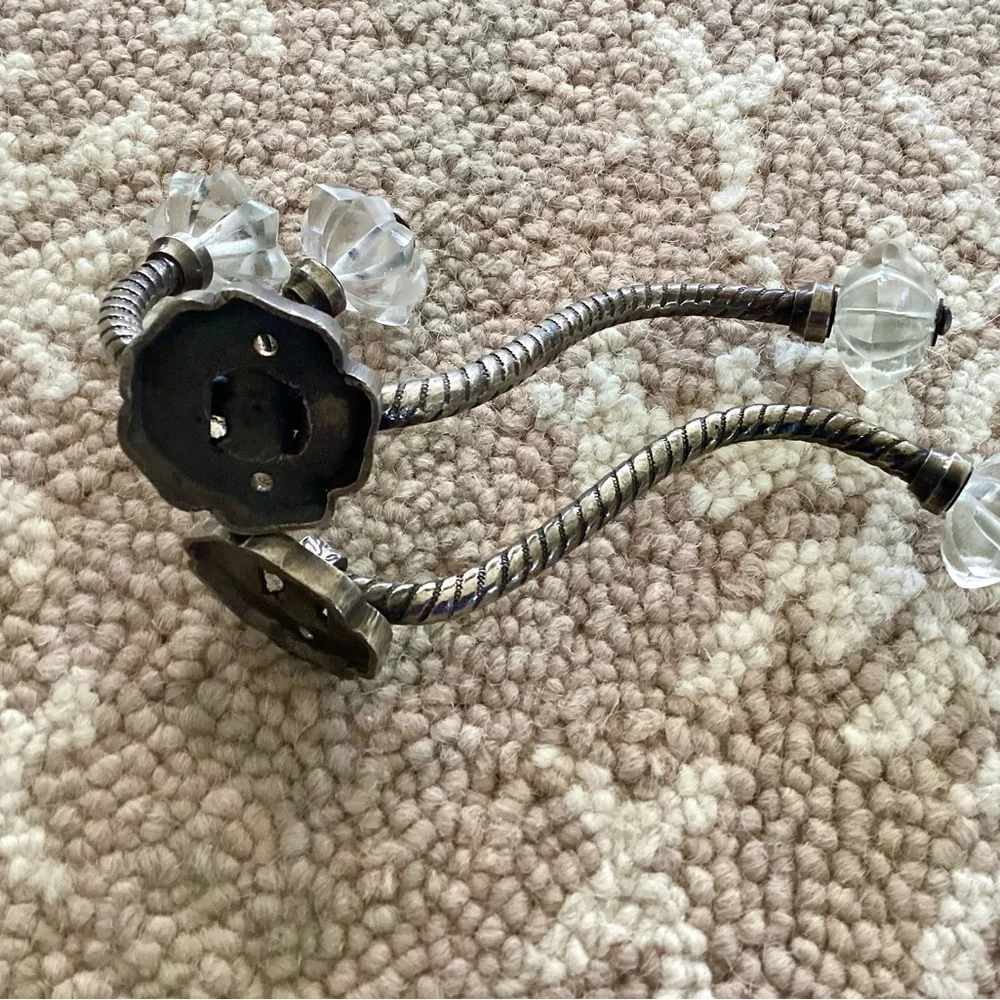 Anthropologie Silver-Tone Twisted Metal Wall Hooks with Clear Glass Knobs (3)