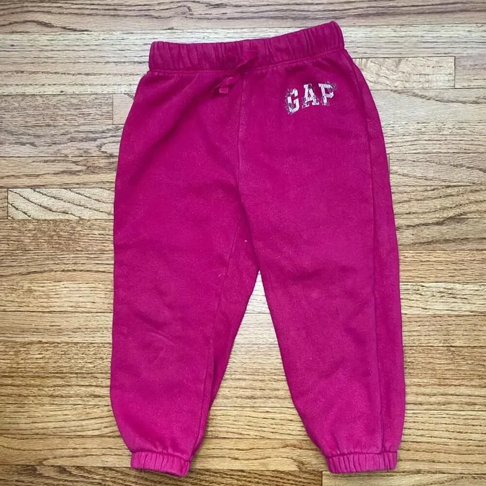 Baby Gap Toddler Joggers 2T Magenta Pink Floral Logo Elastic Waist