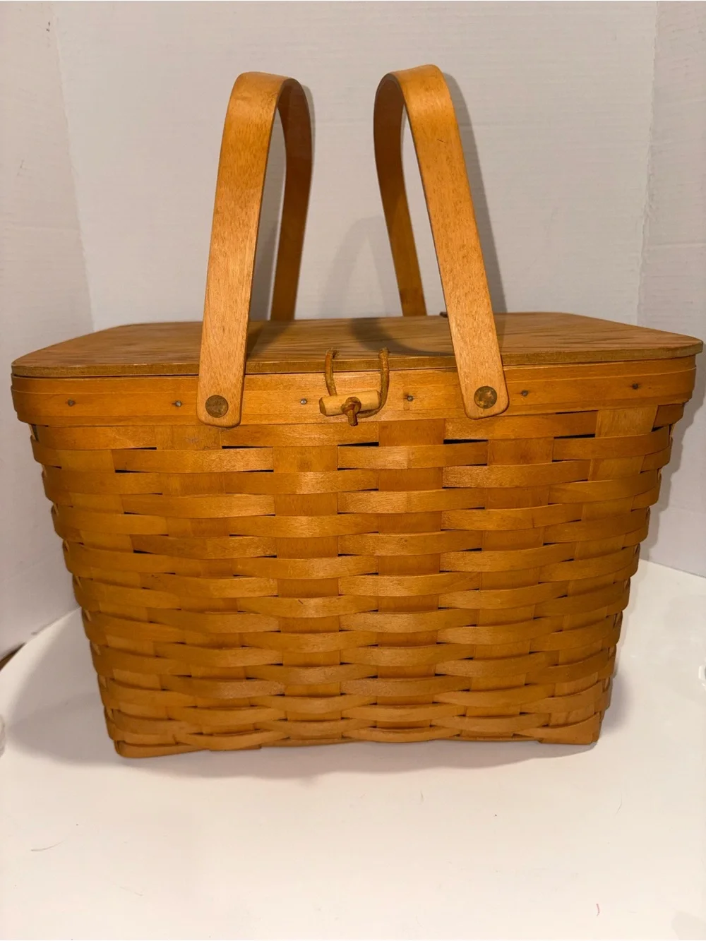 Longaberger 1999 Wooden Basket with Plastic Liner & Riser- Vintage 13x16.5