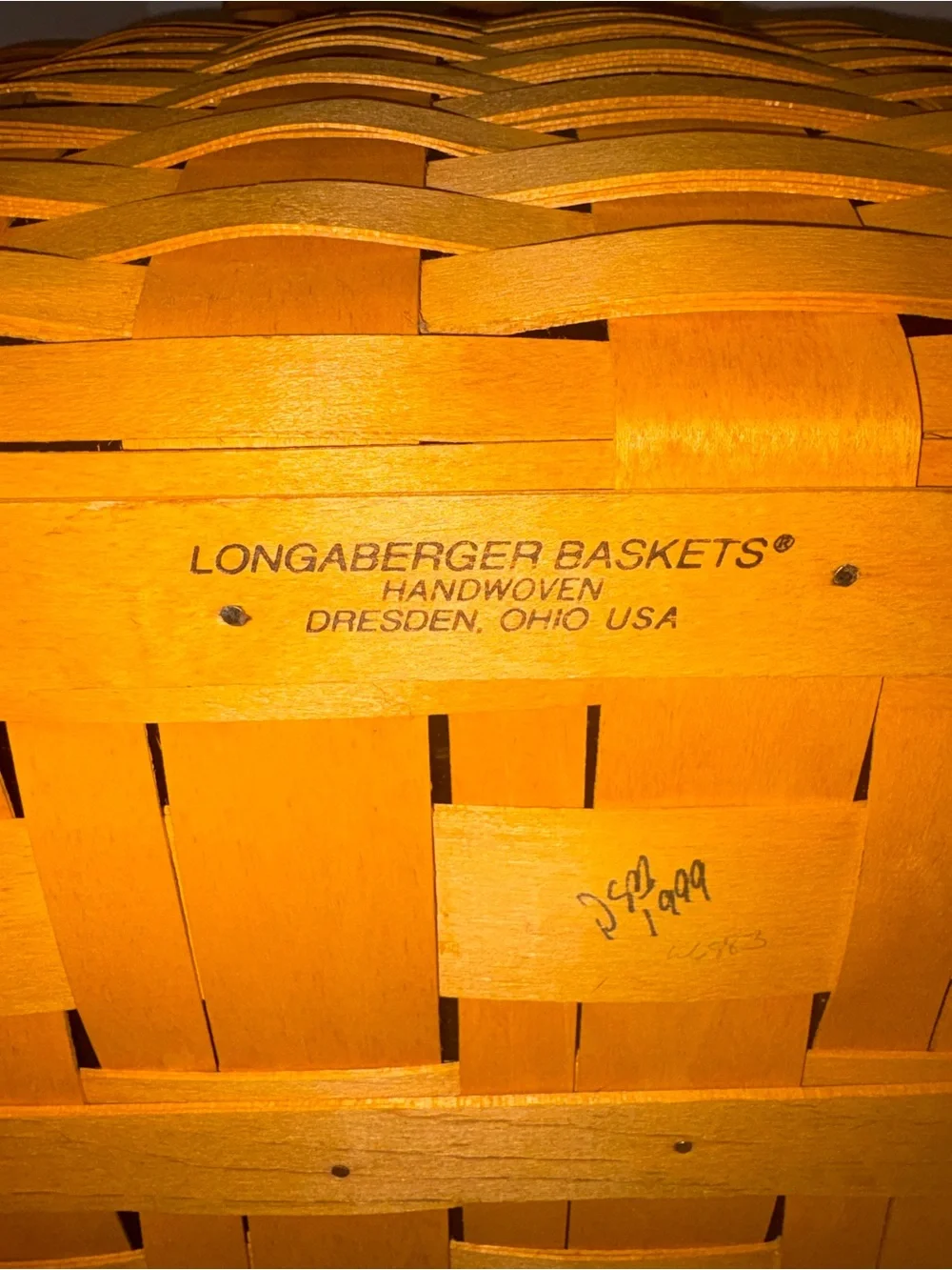 Longaberger 1999 Wooden Basket with Plastic Liner & Riser- Vintage 13x16.5