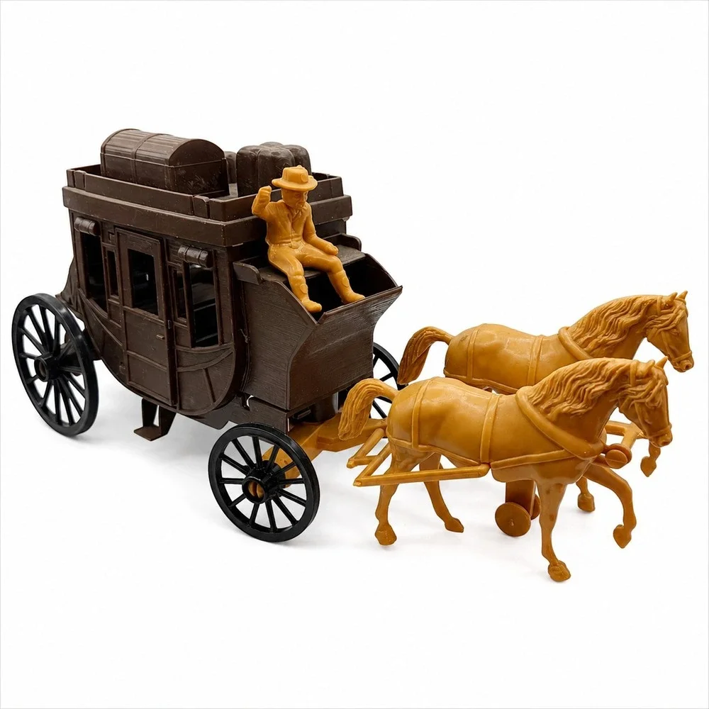 Vintage Western Stagecoach Horses Wagon Toy USA Processed Plastic Co 7665