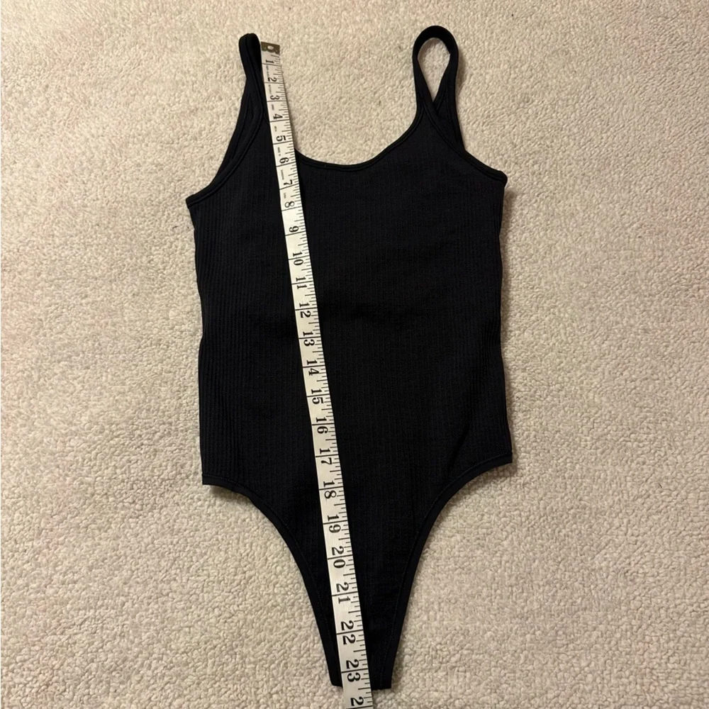 Lululemon Black Ebb to Street Bodysuit Ribbed Scoop Neck Sleeveless Tank Thong