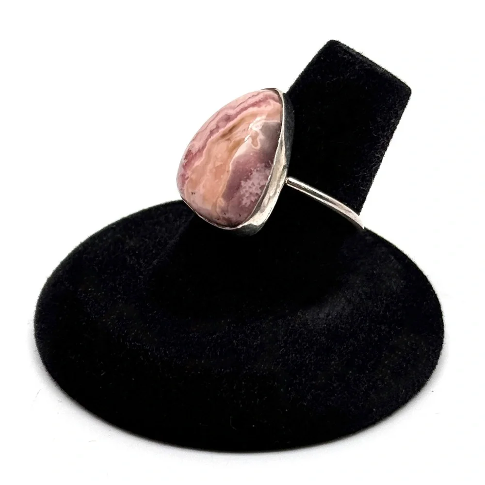 Vintage Pink Rhodochrosite Sterling Silver Statement Ring Size 8