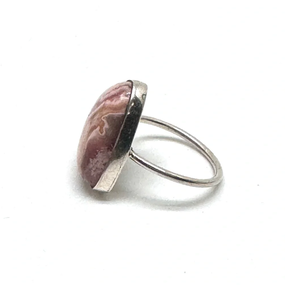Vintage Pink Rhodochrosite Sterling Silver Statement Ring Size 8