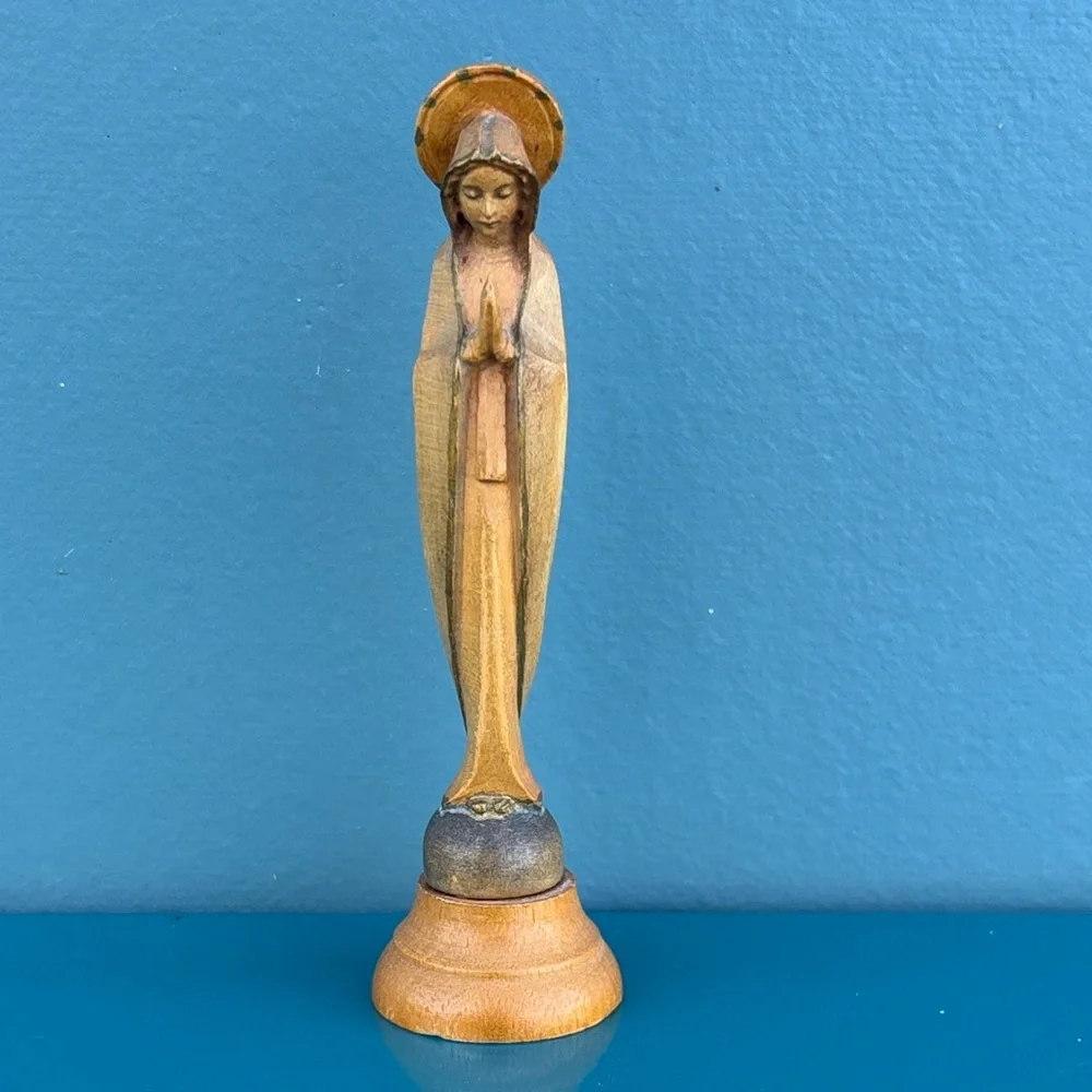 Vintage Hand Carved Wood Virgin Mary Statue