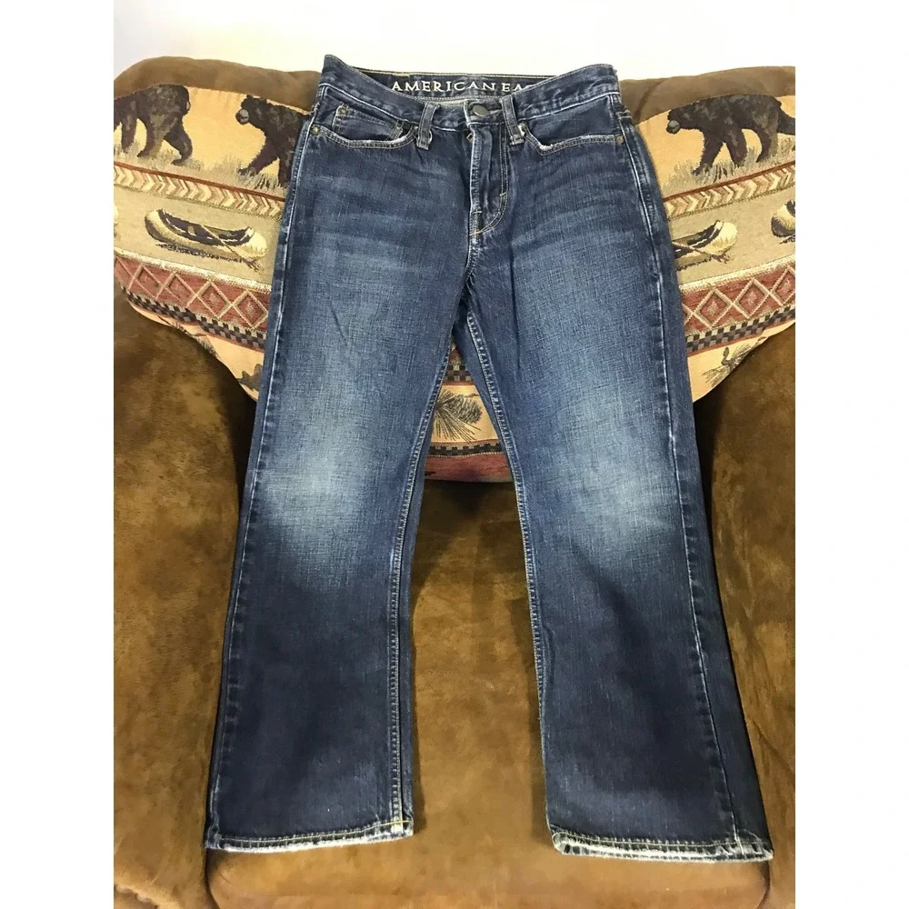 American Eagle Boys Bootcut Jeans Dark Wash‎ Blue Denim 26x28 100% Cotton
