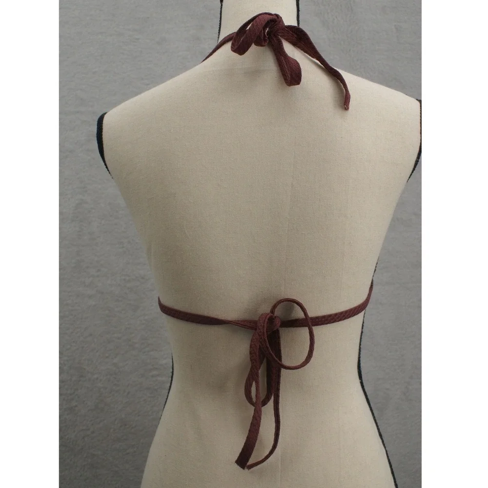 Pink Victoria's Secret Burgundy Ribbed Halter Triangle Bikini Top Size M Maroon