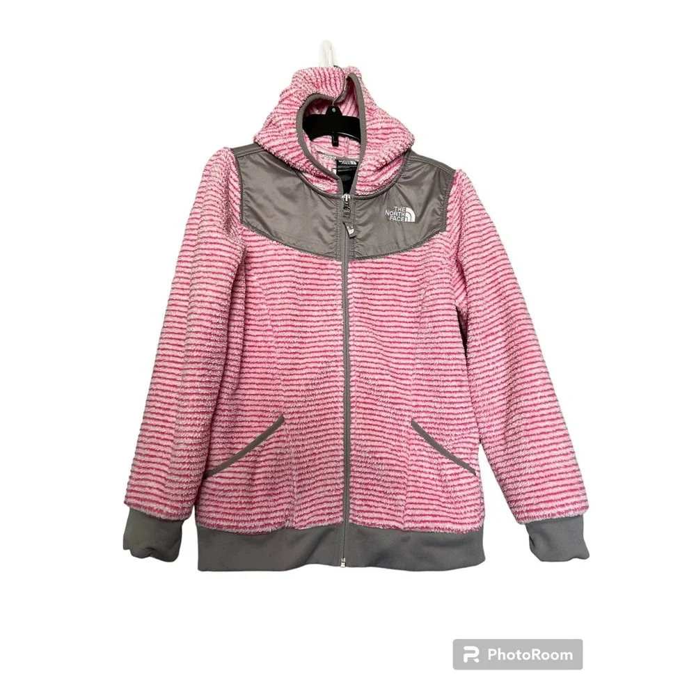 The North Face fleece Jacket girls L pink and‎ white striped